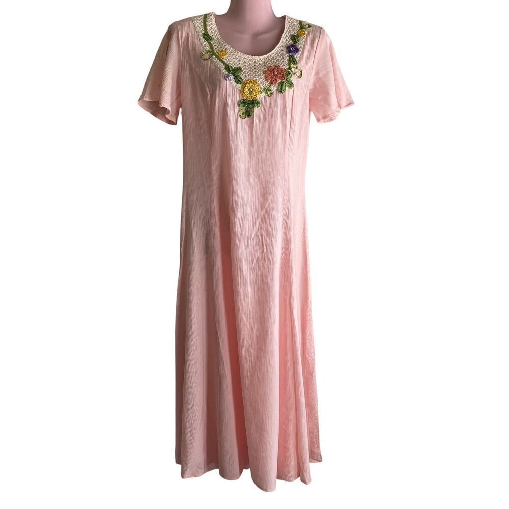 Lacy After Noon Dress Womens Small Embroidered Floral Maxi Crochet Trim Boho
